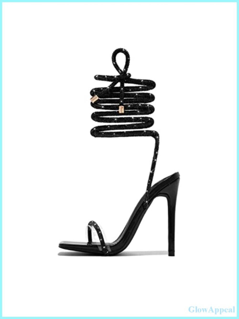 Sparkly Lace Up Glitter Ankle Strappy Heeled Sandals Faux Leather